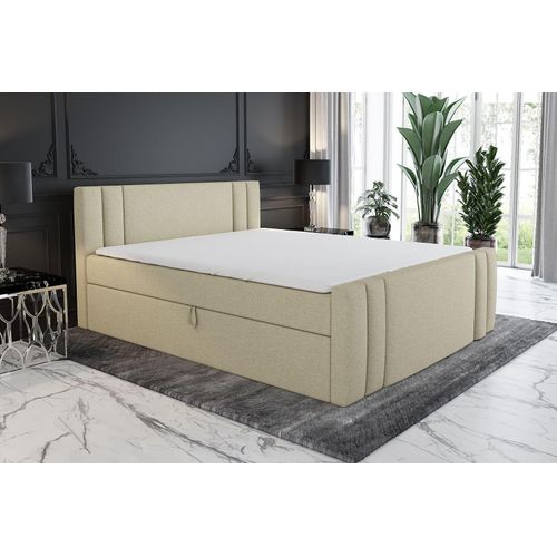 Boxspringbett ALF 180x200 mit 2 Bettkästen, Bonell-Matratze und Topper. Farbe: Beige.