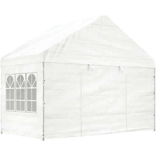 [Home] Pavillon mit Dach Weiß 4,08x2,23x3,22 m Polyethylen , Neue Mode 2024 im häuslichen Leben