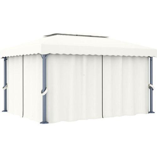 Pavillon mit Vorhang 4x3 m Cremeweiß Aluminium