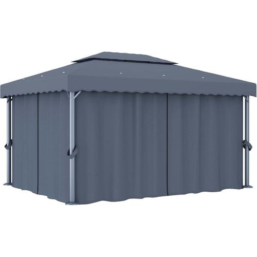 Pavillon mit Vorhang 4x3 m Anthrazit Aluminium