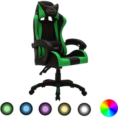 Prolenta Premium - Gaming-Stuhl mit RGB LED-Leuchten Grün und Schwarz Kunstleder