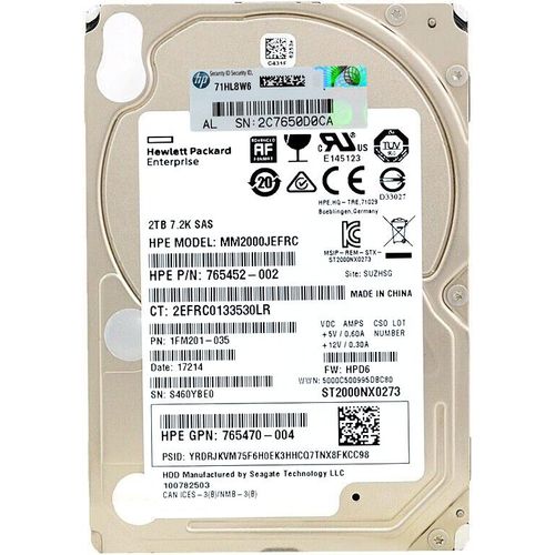 Festplatte HP MM2000JEFRC 2TB 7200Rpm Sas III 2.5'' Zoll 765452-002