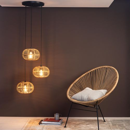 BRILLIANT Woodball Pendelleuchte 3flg schwarz matt/bambus