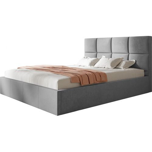 ROMA SLIM Polsterbett Doppelbett 140x200cm mit Lattenrost aus Metall, Stauraumbett mit Kopfteil, Hellgrau ohne Matratze
