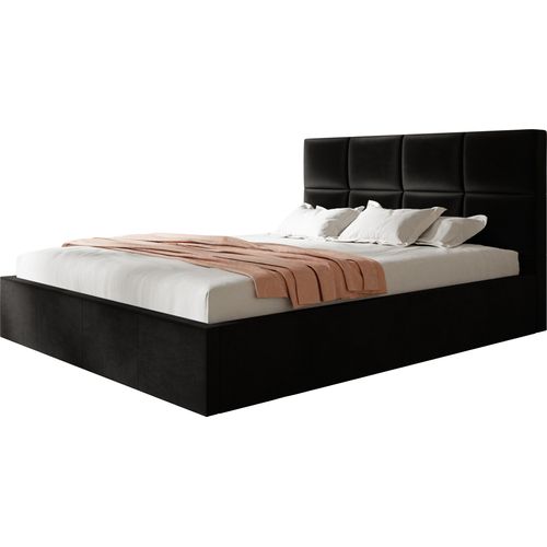 ROMA SLIM Polsterbett Doppelbett 120x200cm mit Lattenrost aus Metall, Stauraumbett mit Kopfteil, Schwarz ohne Matratze