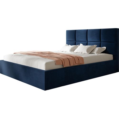 ROMA SLIM Polsterbett Doppelbett 120x200cm mit Lattenrost aus Metall, Stauraumbett mit Kopfteil, Blau ohne Matratze