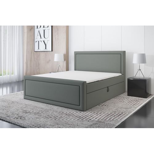 Boxspringbett ROD 120x200 mit 2 Bettkästen, Bonell-Matratze und Topper. Farbe: Grau.