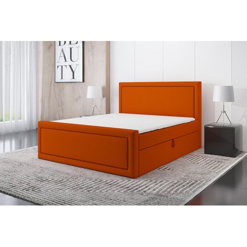 Boxspringbett ROD 140x200 mit 2 Bettkästen, Bonell-Matratze und Topper. Farbe: Orange.