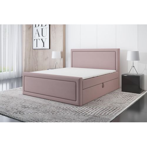 Boxspringbett ROD 140x200 mit 2 Bettkästen, Bonell-Matratze und Topper. Farbe: Rosa.