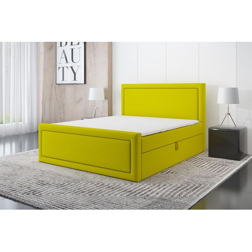 Boxspringbett ROD 200x200 mit 2 Bettkästen, Bonell-Matratze und Topper. Farbe:Gelb.