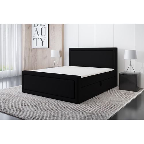 Boxspringbett ROD 140x200 mit 2 Bettkästen, Bonell-Matratze und Topper. Farbe: Schwarz.