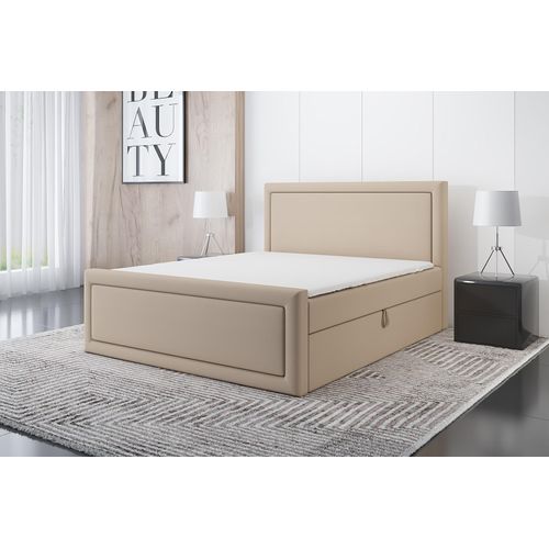 Boxspringbett ROD 180x200 mit 2 Bettkästen, Bonell-Matratze und Topper. Farbe: Beige.