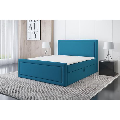 Boxspringbett ROD 180x200 mit 2 Bettkästen, Bonell-Matratze und Topper. Farbe: Blau.