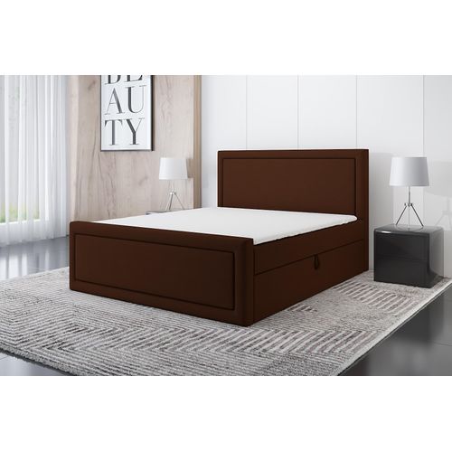 Boxspringbett ROD 200x200 mit 2 Bettkästen, Bonell-Matratze und Topper. Farbe: Braun.
