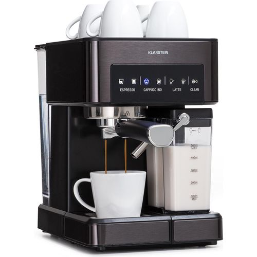 Klarstein Espresso Siebträgermaschine mit Milchaufschäumer, 1,8L Mini-Espressomaschine mit Siebträger, 20 Bar Edelstahl-Kaffeemaschine Klein, 1350W Kaffeemaschine für Cappuccino, Latte, Espresso