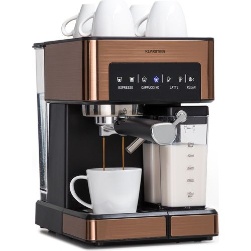 Klarstein Espresso Siebträgermaschine mit Milchaufschäumer, 1,8L Mini-Espressomaschine mit Siebträger, 20 Bar Edelstahl-Kaffeemaschine Klein, 1350W Kaffeemaschine für Cappuccino, Latte, Espresso