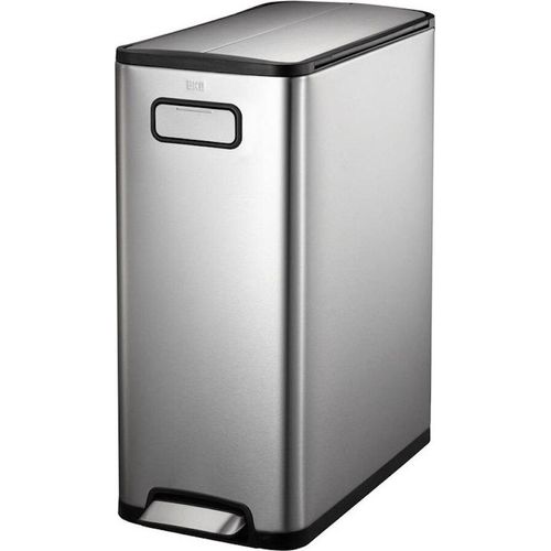 Modern designter Treteimer zur Abfallscheidung aus gebürstetem Edelstahl | 30 Liter, HxBxT 64,6x25,5x44,8cm | Edelstahl