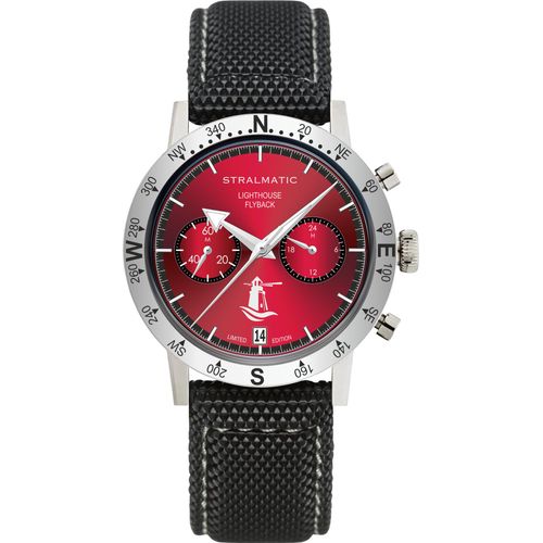 Stralmatic Lighthouse Quarz Hybride Chrono Uhr rotes Zifferblatt Textil/Leder Armband - SP-150501