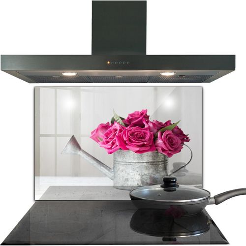 Spritzschutz aus Glas Küchenrückwand - Wandschutz für Herd und Spüle - 80x60 cm - Gießkanne mit einem Rosenstrauß