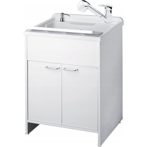 ADGO® Waschbeckenset Wäscheschrank Spüle Wasserhahn Ausziehbarer Auslauf 60x60cm