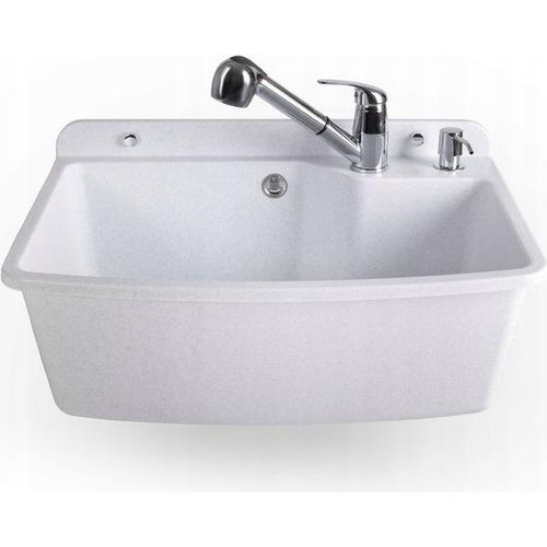 ADGO® Waschbecken Weiß Wasserhahn mit ausziehbarem Schlauch Seifenspender