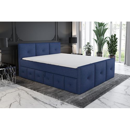 Boxspringbett BOE 120x200 cm mit 2 Bettkästen, Bonell-Matratze und Topper. Farbe: Blau.