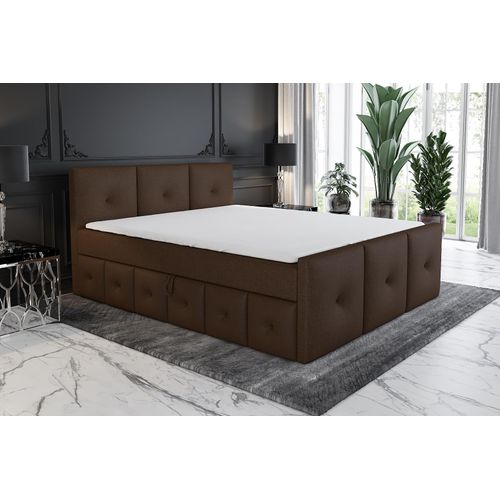 Boxspringbett BOE 160x200 cm mit 2 Bettkästen, Bonell-Matratze und Topper. Farbe: Braun.