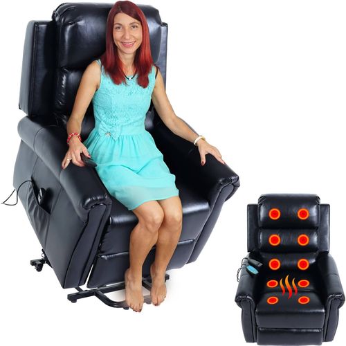 Fernsehsessel HWC-K63, Relaxsessel Sessel, Liegefunktion Aufstehhilfe Massage Heizfunktion, Kunstleder schwarz