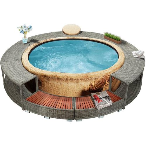 Whirlpool-Spa-Umrandung aus grauem Polyrattan, bequem und langlebig, 25–55 cm hoch
