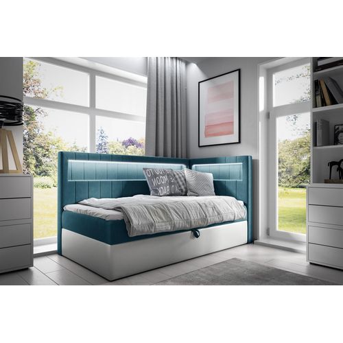 Boxspringbett Gästebett Kinderbett FABIAN Nr.3 100x200cm Weiss-Türkis Seite Rechts Image