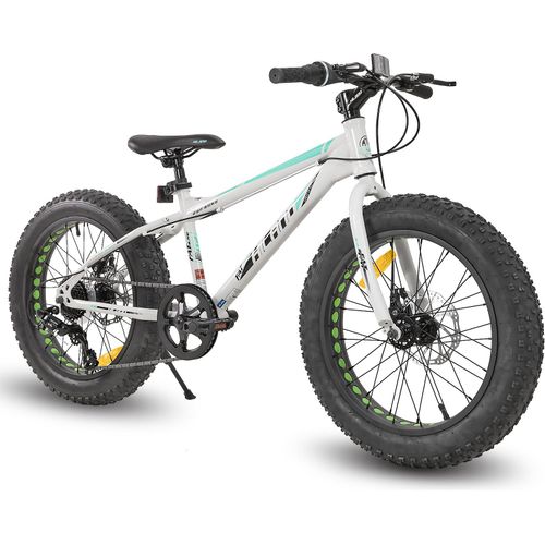 HILAND 20 Zoll Kinderfahrrad mit 4.0 Fat Tire, Shimano 7-Gang, Geeignet für Strand, Schnee, Kinder Mountainbike Jungen Mädchen, Weiß