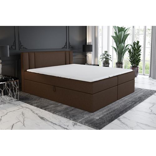 Boxspringbett AKI 180x200 mit 2 Bettkästen, Bonell-Matratze und Topper. Farbe: Braun.