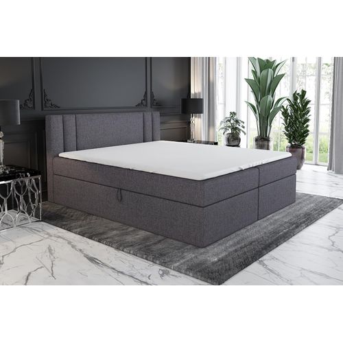 Boxspringbett AKI 180x200 mit 2 Bettkästen, Bonell-Matratze und Topper. Farbe: Dunkelgrau.