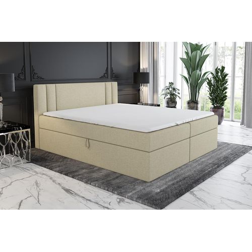Boxspringbett AKI 140x200 mit 2 Bettkästen, Bonell-Matratze und Topper. Farbe: Beige.