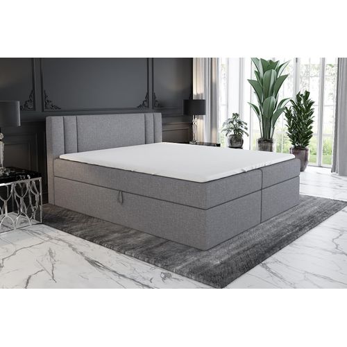 Boxspringbett AKI 160x200 mit 2 Bettkästen, Bonell-Matratze und Topper. Farbe: Grau.
