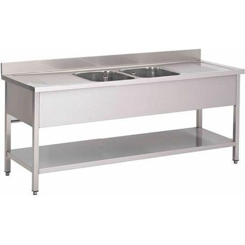 Gastro-Inox Spültisch mit 2 Becken mitte Grundboden und Aufkantung1200x700x880mm