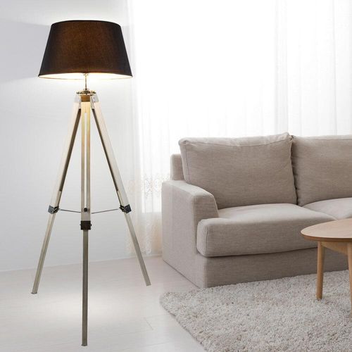 Stehleuchte, Stativ, Naturholz, Textil, H 145 cm