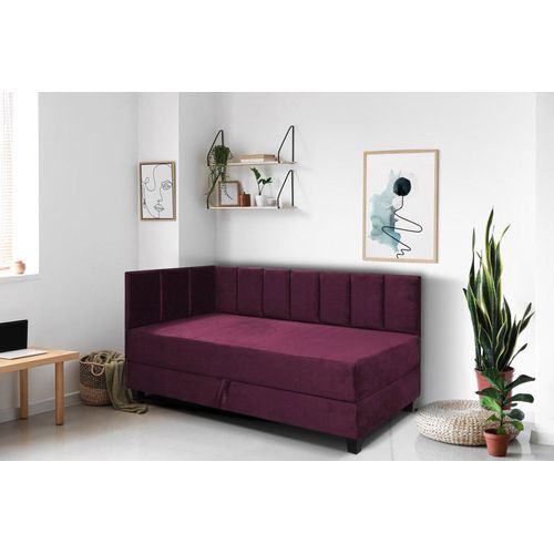 Jugendbett Einzelbett Eryk Boxspringbett mit Matratze Kinderbett Bettkasten 90 x 200 cm Links Paris 145 – weinrot