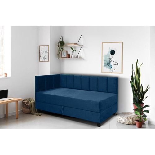 Jugendbett Einzelbett Eryk Boxspringbett mit Matratze Kinderbett Bettkasten 100 x 200 cm Links Paris 155 – dunkelblau
