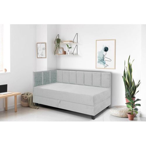 Jugendbett Einzelbett Eryk Boxspringbett mit Matratze Kinderbett Bettkasten 90 x 200 cm Links Paris 160 - hellgrau