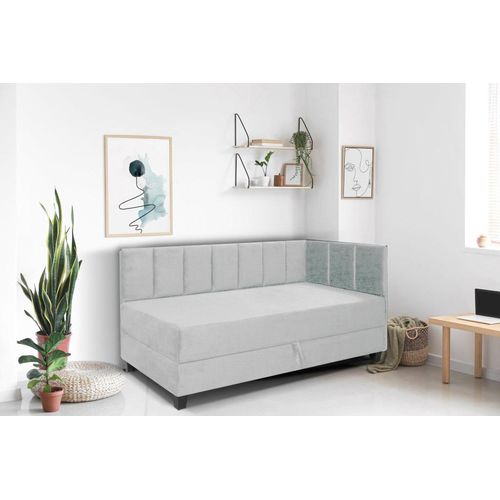 Jugendbett Einzelbett Eryk Boxspringbett mit Matratze Kinderbett Bettkasten 80 x 200 cm Rechts Paris 160 - hellgrau