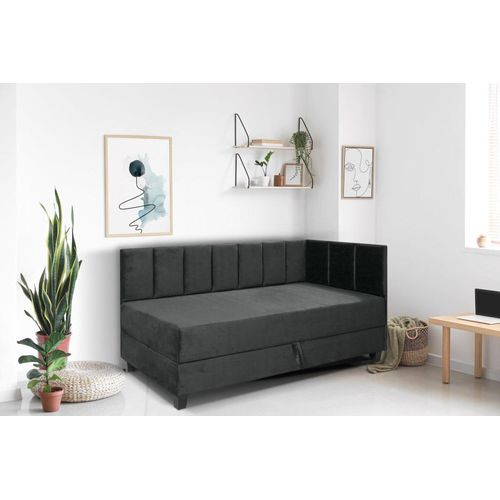 Jugendbett Einzelbett Eryk Boxspringbett mit Matratze Kinderbett Bettkasten 90 x 200 cm Rechts Paris 165 – grau