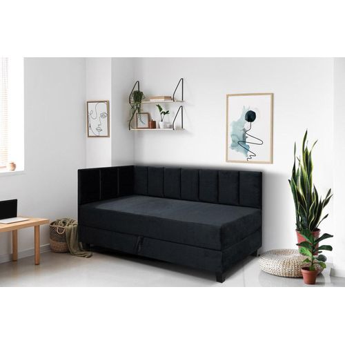 Jugendbett Einzelbett Eryk Boxspringbett mit Matratze Kinderbett Bettkasten 100 x 200 cm Links Paris 167 - schwarz