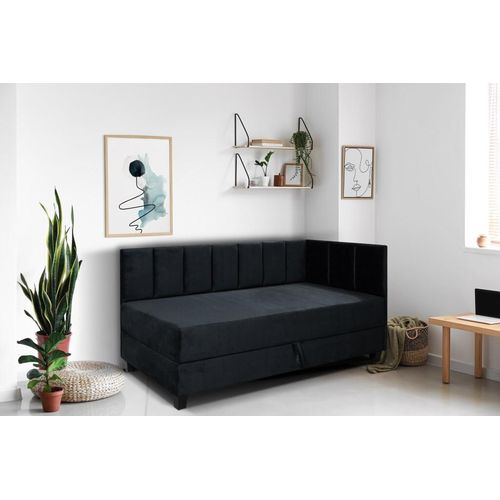 Jugendbett Einzelbett Eryk Boxspringbett mit Matratze Kinderbett Bettkasten 90 x 200 cm Rechts Paris 167 - schwarz