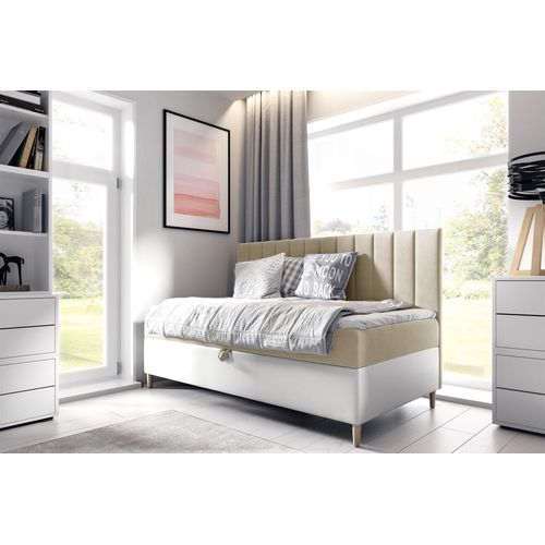 Boxspringbett Gästebett Kinderbett HELVI Nr.2 100x200cm Weiss-Beige