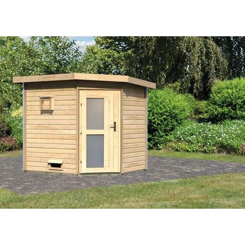 Saunhaus Karibu Rubin 2 ohne Ofen mit Holztüre und Milchglas