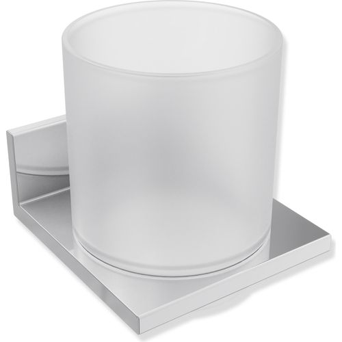 HEWI Glasbecher mit Halter, Metall, verchromt, Becher aus Kristallglas, satiniert