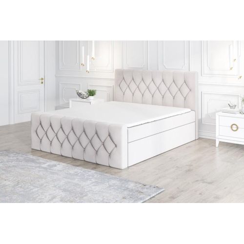 Boxspringbett ARI 160x200 mit 2 Bettkästen, Bonell-Matratze und Topper. Farbe: Beige.