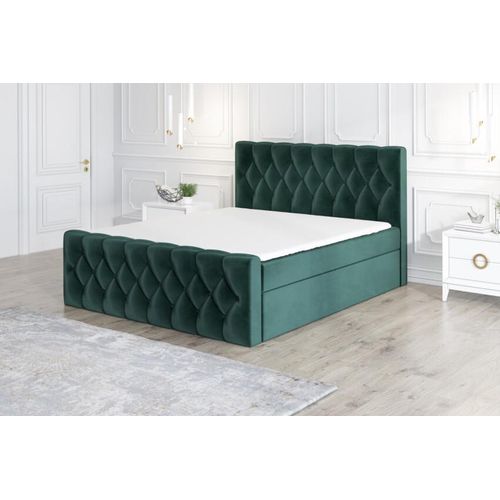 Boxspringbett ARI 200x200 mit 2 Bettkästen, Bonell-Matratze und Topper. Farbe: Dunkelgrün,