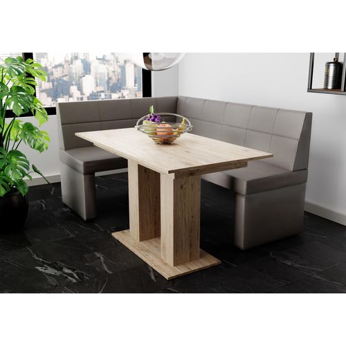 Eckbankgruppe 168x128 cm BLAKE R Kunstleder Grau / Esstisch DANTE Sonoma